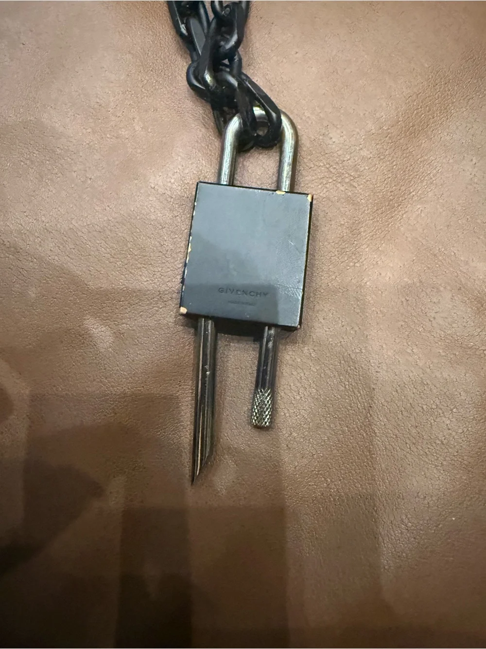 Givenchy Black and Silver Padlock Chain Necklace
